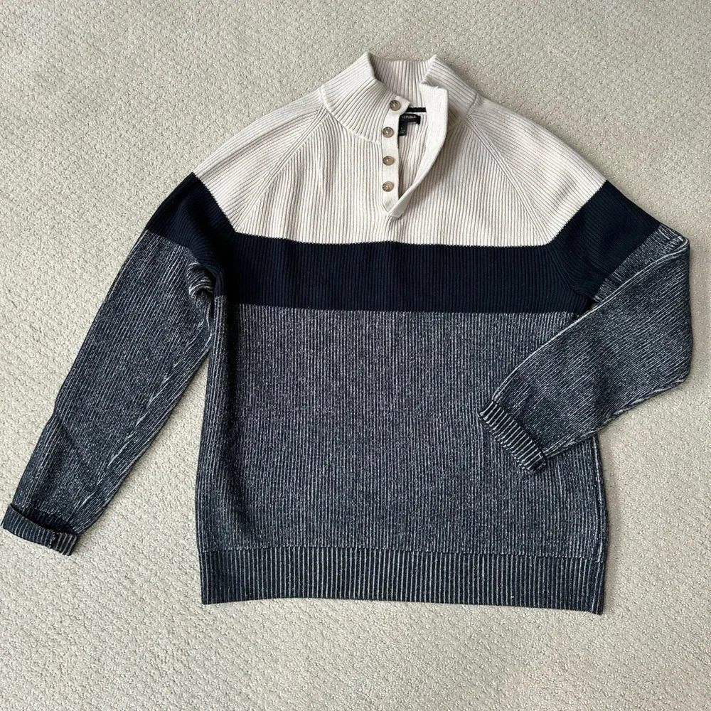 Banana Republic Colorblock Turtleneck Sweater in Cream, Navy & Charcoal